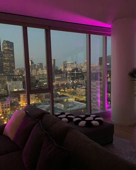 High Rise Apartment Led Lights, Penthouse Apartment Atl, High Rise Apartment Night View, Appartment Aesthetics Night, City View Apartment Aesthetic Night, Dream Penthouse, High Rise Apartment Las Vegas, High Rise Apartment, California Apartment