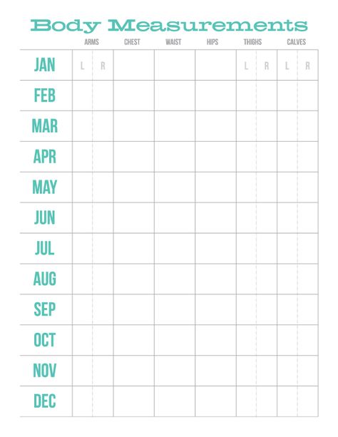 Download+Print Monthly Body Measurements Chart Body Measurements Chart, Lost Motivation, Weight Chart, Body Measurement Chart, Weight Charts, Measurements Chart, Workout Log, Losing Weight Motivation, Body Measurement