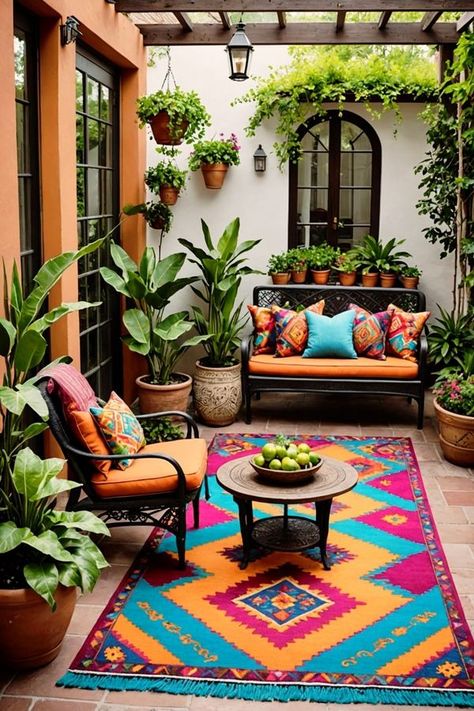 Mexican Patio Ideas Hacienda Style, Mexican Balcony, Arizona Patio Ideas, Spanish Patio Ideas, Mexican Patio Decor, Mexican Outdoor Decor, Patio Mexicano, Mexican Patio Ideas, Spanish Gardens