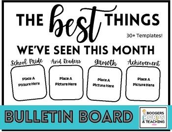 "The Best Things We've Seen This Month" bulletin board features all the things you need to recognize greatness in your classroom or district! Everyone will enjoy stopping to look and see all the great things taking place!The possibilities for this board are endless and can motivate students to do things to be recognized. In addition it helps teachers support fellow teachers by sharing things that are going well in their classrooms.*Note: This resource is avaliable in black and white only. For a The Best Things We've Seen This Month Bulletin Board, The Best Things We've Seen This Month, Proud Work Bulletin Board, Teacher Of The Month Bulletin Board, You Belong Here Bulletin Board, Student Of The Month Bulletin Board, Meet Our Staff Bulletin Board Ideas, Middle School Bulletin Board Ideas, Staff Bulletin Boards