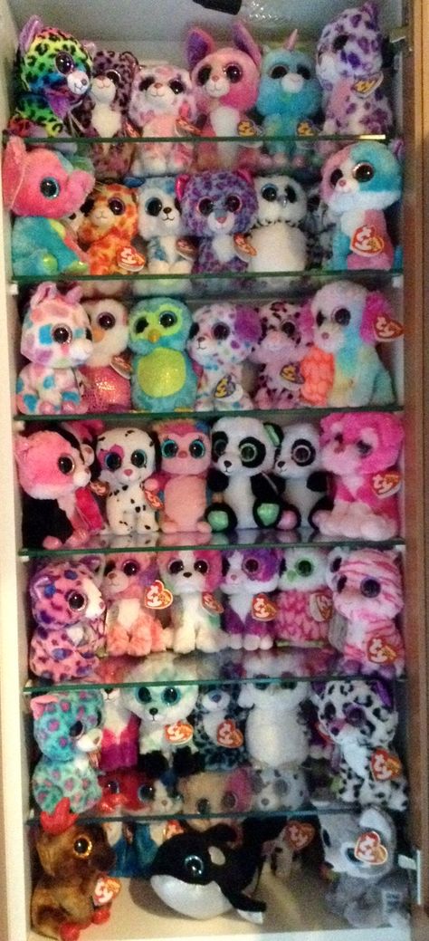 My collection - Beanie Boo collection website! Dog Toy Collection, Beanie Boo Collection, Beanie Boos Aesthetic, Beanie Boos Storage, Childhood Plushies, Rare Beanie Boos, Toy Collection Room, Beanie Boo Dogs, Ty Beanie Boos Collection