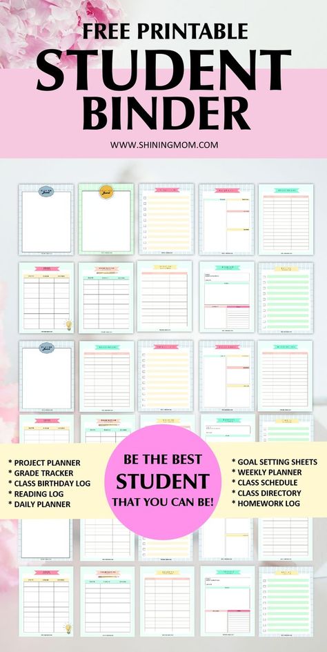 free printable student binder How To Organize Planner College Students, Day Planner Ideas For Students, Student Calendar Printables, Art Teacher Planner Free Printables, Free Student Planner Templates, Student Agenda Printable Free, Student Weekly Planner Template, High School Planner Student, Home School Planner Free