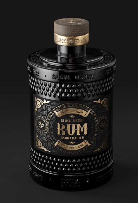 Behance 上的 Rum Bottle | FULL CGI Product Visualization Rum Bottle Design, Spirits Packaging Design, Glass Bottle Design, Whiskey Packaging, Bottle Logo, Product Visualization, Pretty Alcoholic Drinks, Spirit Drink, Best Alcohol