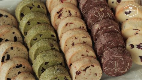 5 flavors Sable Cookies (Icebox Cookies) Sable Cookie, Icebox Cookie Recipe, Chocolate Dough, Sable Cookies, Green Tea Cookies, Cooking Tree, Tea And Chocolate, Cocoa Powder Cookies, Icebox Cookies