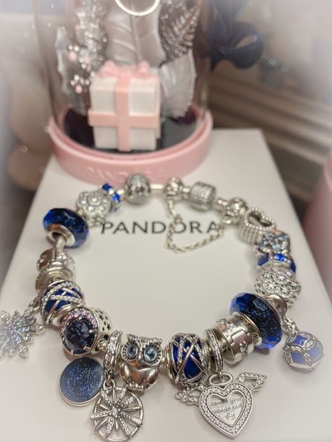 Blue Charms Blue Charm Bracelet, Blue Pandora Bracelet Ideas, Cute Pandora Charms, Blue Girly Things, Pandora Bracelet Aesthetic Blue, Aesthetic Pandora Charm Bracelet, Blue Pandora Bracelet, Pandora Bracelet Light Blue, Pandora Charms Blue