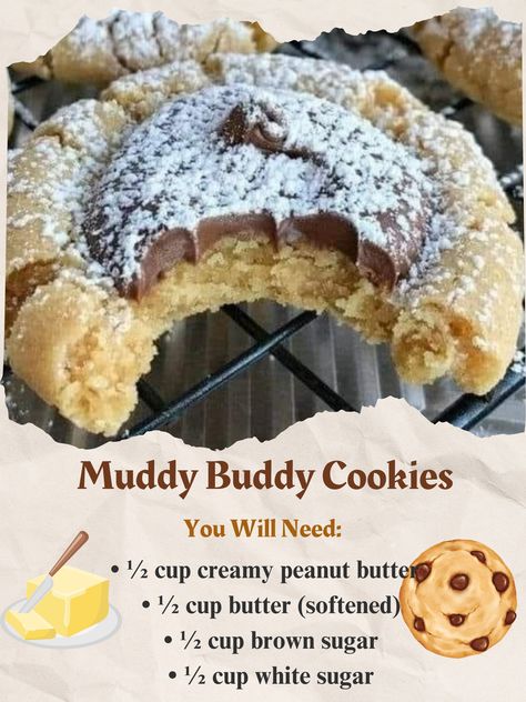 Muddy Buddies Cookies, Muddy Buddy Cookies Recipe, Nutty Buddy Cookies, Muddie Buddies Recipe, Muddy Buddy Peanut Butter Cookies, Muddy Buddy Cookies, Muddy Buddy Bites 12 Tomatoes, Reese’s Muddy Buddies, Powdered Sugar Cookies