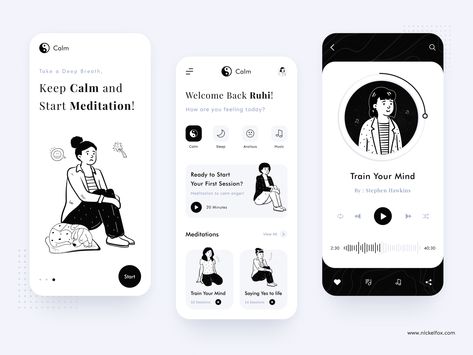 Calm App Design by Bhavna Kashyap —   #dribbble #design #mobiledesign #appdesign #uidesign #illustration 블로그 디자인, Ui Design Mobile, Calm App, Web Design Mobile, Mobile App Design Inspiration, App Interface Design, Banking App, Meditation Apps, Mobile Ui Design