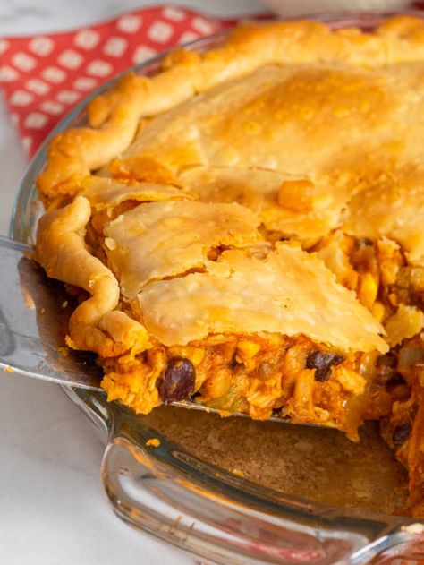 Chicken Enchilada Pot Pie | 12 Tomatoes Pot Pie Filling, 12 Tomatoes Recipes, Refrigerated Pie Crust, Red Enchilada Sauce, Chicken Enchilada Recipe, Pot Pies Recipes, 12 Tomatoes, Chicken Enchilada, Chicken Enchiladas