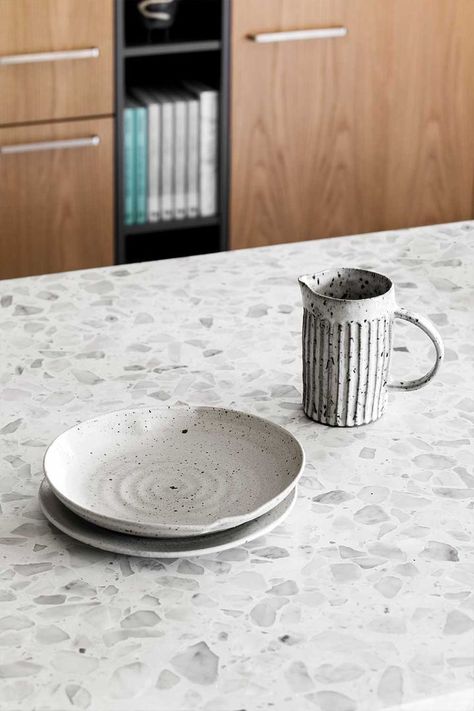 Terrazo Kitchen Countertops, Terrazzo Kitchen Countertops, Kitchen Terrazzo, Terrazzo Counter, Terrazzo Countertop, Terrazzo Kitchen, White Terrazzo, Kitchen Benches, Scandinavian Kitchen