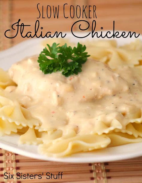 Slow Cooker Italian Chicken Recipe / Six Sisters' Stuff | Six Sisters' Stuff Chicken With Cream Cheese, Slow Cooker Italian Chicken, Crockpot Italian Chicken, Crockpot Italian, Slow Cooker Italian, Crock Pot Food, Italian Chicken Recipes, Summer Recipes Dinner, Crockpot Dishes