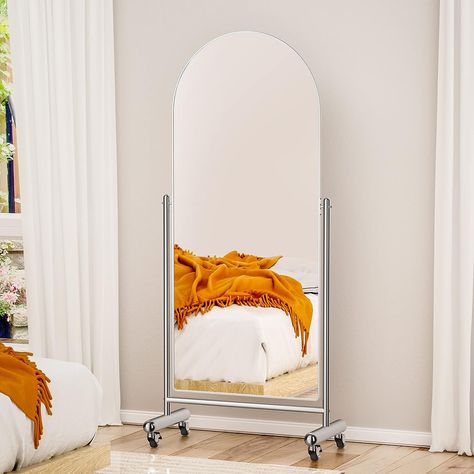 65"x23" Sleek Arched Standing Mirror Floor Mirror, Large Tilting Swivel Mirror with Stainless Steel Stands, Modern Dressing Mirror Body Mirror Full Length Mirror On Wheels, Mirror On Wheels, Full Lenth Mirror, Swivel Mirror, Mirror Floor, Gym Mirrors, Long Mirror, Tall Mirror, Full Body Mirror