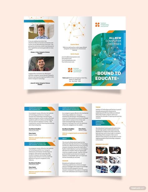 Computer Course Tri-Fold Brochure Template Computer Course, Music Concert Posters, Free Brochure, Free Brochure Template, Microsoft Publisher, Photography Templates, Presentation Layout, Trifold Brochure Template, Good Presentation