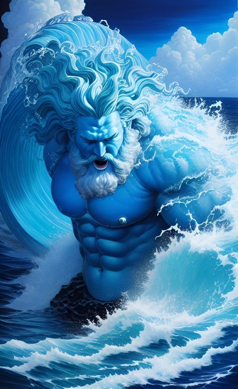 Neptune God of the Sea created with ai  #aiart #neptune #god #godofthesea #aiartist #ai #viral #viralart  #conceptart #characterdesign #midjourney #wombodream #nct #dalle2 #art #water #sea #godofwater #watergod Zeus Art Greek Mythology, Greek God Poseidon Art, Mythical Flying Creatures, Neptune God Of The Sea, Neptune God, God Of Sea, Guardian Angel Tattoo Designs, Greek Artwork, Zeus God