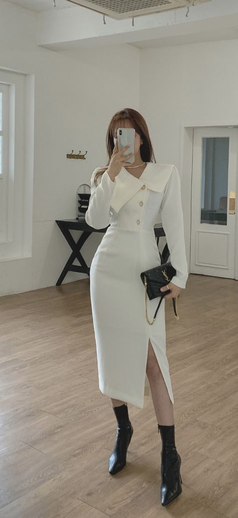 Old Money Style Women Classy Dress, Chic Graduation Outfit, Asian Elegant Outfit, Formal Korean Outfits For Women, Elegant Outfit Classy Rich, Woman Elegant Outfit, Korean Modest Outfits, Winter Dinner Outfit Dressy, Korean Dress Elegant