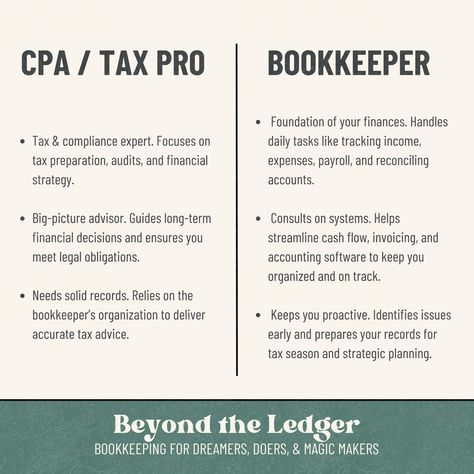 Every Disney creator and business owner needs a little magic when it comes to managing their finances! 🏰✨ A bookkeeper is your behind-the-scenes hero, helping you stay organized and keep your business running smoothly. A CPA? They’re the expert you need when it’s time to deal with taxes! But here’s the thing—they shouldn’t be the same person! 🎢 Bookkeeping Office Organization, How To Start A Bookkeeping Business, Bookkeeping Certification, Bookkeeping Basics, Owner Operator Bookkeeping, Bookkeeping Software, Tax Prep, Bookkeeping And Accounting, Bookkeeping Business