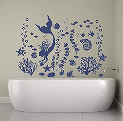 Bathroom Murals, Seaweed Art, Mermaid Wall Decals, Beach Wall Murals, Bathroom Mural, Mermaid Bathroom, Beach Cafe, Decal Design, New Bathroom