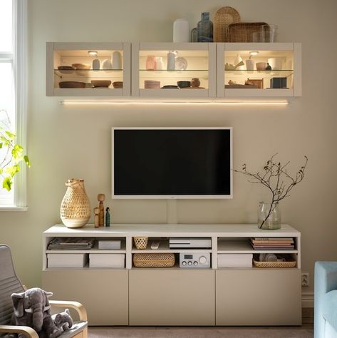 Scandinavian Birch Slatted Door for BESTÅ System - IKEA Ikea Units Living Room, Tv Surround Ideas Tv Walls, Wall Cabinets Living Room Storage, Besta Tv Unit Ideas, Tv Display Unit, Decor Above Tv, Vitrine Ikea, Besta Ikea, Ikea Tv