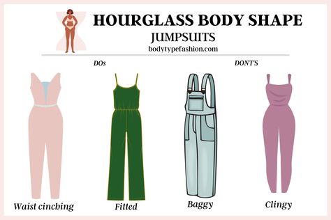 how to choose jumpsuits for hourglass body shape Jumpsuit For Hourglass Shape, Unrealistic Outfits, Hourglass Body Shape Fashion, Hourglass Body Shape Outfits, Rectangle Body Shape Outfits, Hourglass Figure Dress, Hourglass Outfits, Dress Body Type, Rectangle Body Shape