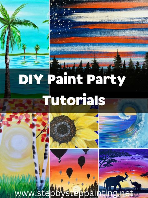 Wine And Canvas Ideas, Art Paint Party, Wine And Paint Night, Diy Paint Party, 2023 School, Diy Paintings, Acrylic Tutorials, Easy Painting Ideas, Wine And Canvas