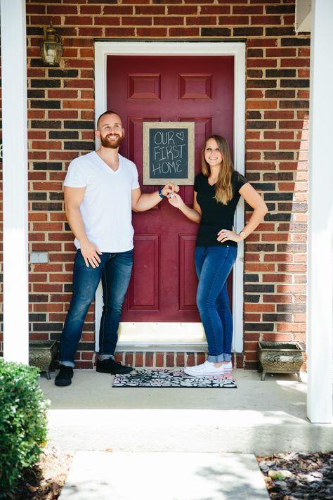 Bethany Mitchell Homes & Megan Ashley Photography First Couple Apartment, Home Buyer Pictures, First Time Home Buyer Pictures, Couple Apartment Decorating, First Home Photoshoot, New Home Photoshoot, First Home Pictures, Couple Apartment, Home Announcement