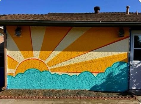 Wall Painting Ideas Creative Outdoor, Pool Murals Painted Walls, Front Door Painting Ideas Creative, Tiki Mural, Pool Wall Ideas, Backyard Murals, Murals Outdoor, Pool Mural, Portrait Graffiti