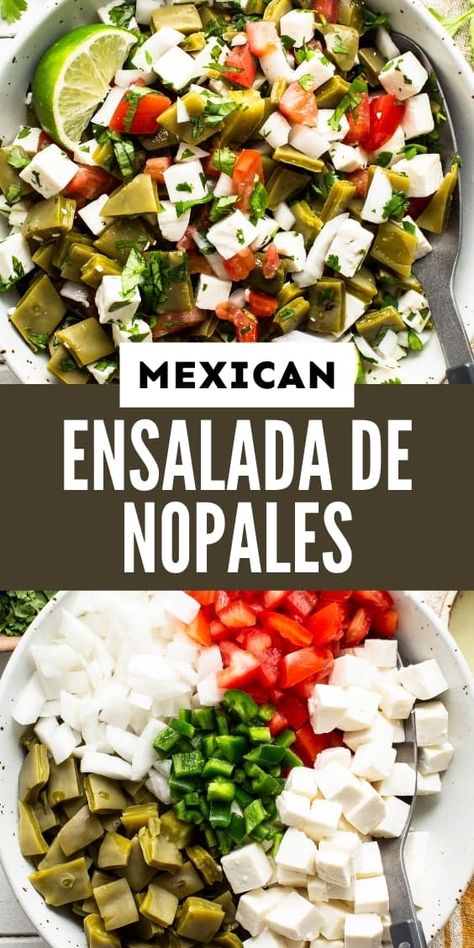 Mexican Cactus Recipe, Nopal Salad Recipe, Nopal Salad, Nopales Recipes Mexican, Nopales Recipes, Nopales Salad, Nopales Recipe, Mexican Side Dish, Cactus Salad