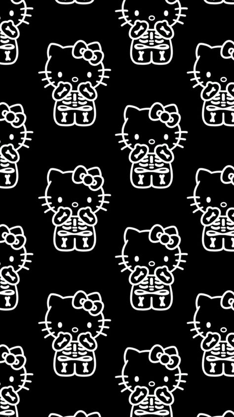 Hello kitty skeleton phone wallpaper 💀🎀 #hellokitty #wallpaper #phonewallpaper #halloween #spookyseason Hollween Wallpapers Hello Kitty, Wallpapers Y2k Hello Kitty, Hello Kitty Skeleton Wallpaper, Hello Kitty Horror Wallpaper, Dark Halloween Wallpaper Iphone, Hello Kitty Goth Wallpaper, Spooky Hello Kitty Wallpaper, Hello Kitty Wallpaper Iphone Black, Black And White Halloween Wallpaper