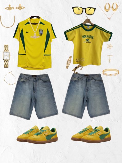 Brazil Outfit Aesthetic, Couple Outfit Matching, Preppy Outfits Men, Matching Couple Outfit, Nyc Streetwear, Streetwear Couple, Street Style Outfits Casual, Collage Outfits, Football Jersey Outfit