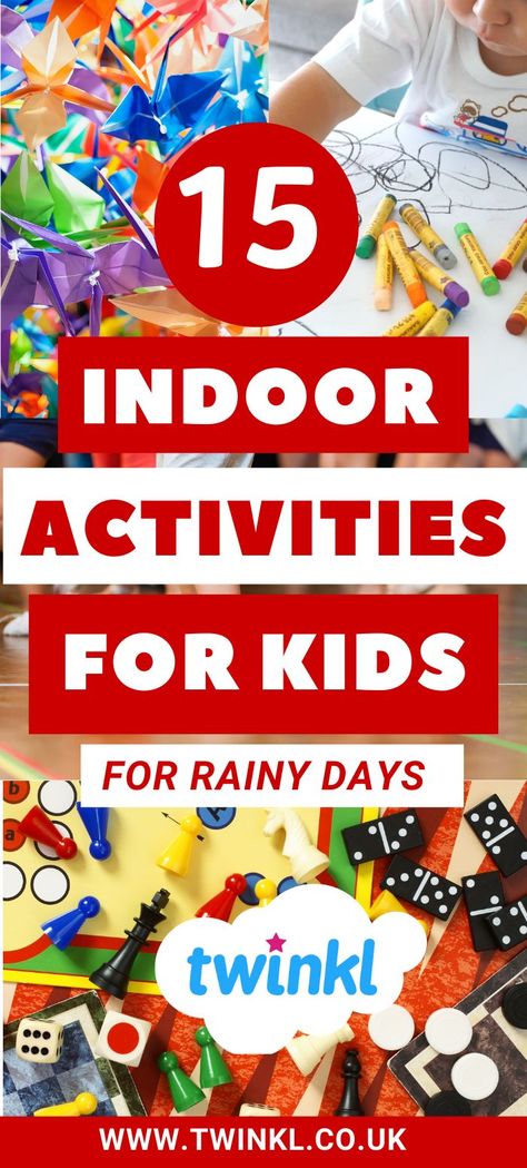 Rainy day activities for kids! It's almost summer but still, we can't get away from rainy days. So for those days when the bell rings for break time, indoors time doesn't have to be boring! At Twinkl we've put a list of 15 rainy day activities for kids/toddlers to make sure your class is engaged and entertained on those dreaded rainy days! #RainyDay #indooractivities Rainy Day Classroom Activities, Prek Rainy Day Activities, Homeschool Rainy Day Activities, Fun Indoor Rainy Day Activities, Rainy Day Activities For Kids 8-10, Rainy Day Activities For Kids, Day List, Classroom Hacks, Holiday Program