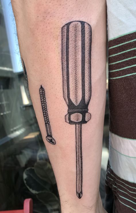 Tattoo by Martha Ellen Smith, London # tattoos #tattooist #marthasmithtattoo #dotwork #dotworktattoo #dotworkers #london #cutetattoos #delicatetattoo #blackwork #smalltattoos #tattoosforwomen #tattooideas #screwdriver Screwdriver Tattoo, London Tattoo, Delicate Tattoo, Dot Work Tattoo, Cute Tattoos, Blackwork, Jesus Fish Tattoo, Small Tattoos, Screwdriver