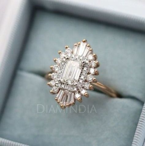 4 Carat Emerald Cut Moissanite Rings For Women, Starburst Engagement Ring,  Anniversary Ring , emerald cut ring, moissanite gold ring, gold moissanite ring, colorless moissanite, vintage diamond ring, vintage wedding ring, engagement ring, cluster diamond ring, diamond cluster ring, anniversary ring, 14k rose gold ring, rose gold jewelry, halo diamond ring, starburst ring, ballerina ring, gatsby ring, diamond wedding ring, wedding ring women 4 carat diamond ring, 4 carat moissanite, promise ring Gatsby Ring, Baguette Halo, Emerald Cut Moissanite Engagement Ring, Gold Anniversary Rings, Image 3d, Engagement Ring For Her, Emerald Cut Moissanite, Promise Rings For Her, Dream Engagement Rings