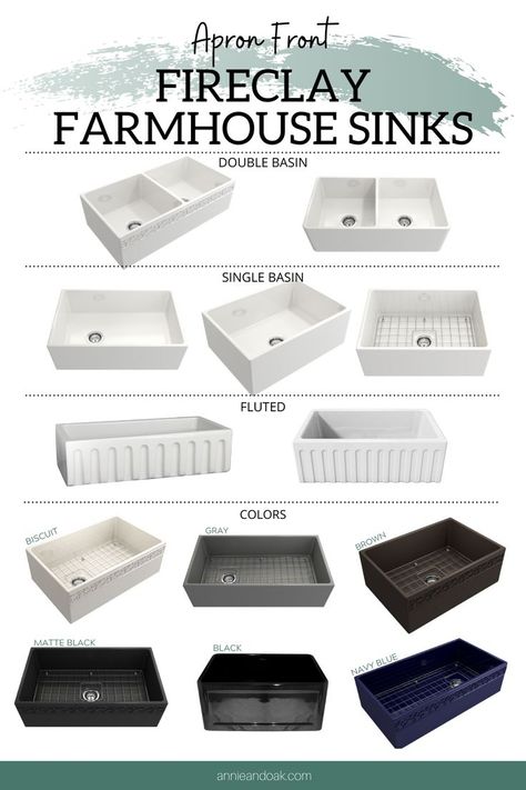 Shop our collection of fireclay farmhouse sinks. Choose from double or single bowl sinks, reversible fluted front; and many exclusive colors like navy blue, black, matte black, brown and slate gray. Also choose your ideal size from a range of options. Add accessories to your sink with grids and drainboards. We offer best advice and competitive prices on all farmhouse sink! https://www.annieandoak.com #farmhousesinks #annieandoak #fireclayfarmhousesinks Fluted Farmhouse Sink Kitchen, Farmhouse Sink Fireclay, Fluted Farmhouse Sink, Gray Farmhouse Sink, Mudroom Sink, Double Farmhouse Sink, Black Farmhouse Sink, Best Farmhouse Sinks, Kitchen Renos