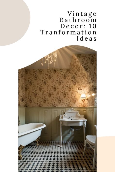 Vintage bathroom with clawfoot tub, floral wallpaper, and checkered floor. Vintage Bathroom Decor Ideas, Kitchen Tile Inspiration, Ensuite Bathroom Designs, Industrial Chic Kitchen, Rustic Industrial Kitchen, Modern Bedroom Colors, Compact Kitchen Design, Clawfoot Tubs, Vintage Decor Ideas