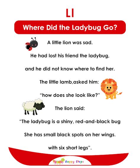 Where Did the Ladybug Go? Alphabet Stories Alphabet Stories Letters, Letter Stories, Alphabet Stories, Small Stories For Kids, Ingles Kids, Phonics Reading Passages, Grammar English, Reading Comprehension Kindergarten, English Stories For Kids