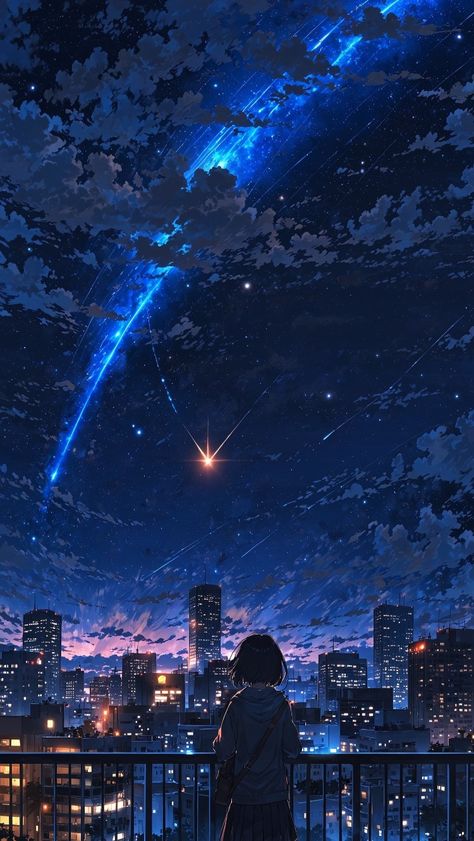 Aesthetic Anime Scenery Wallpaper, Moon Stars Art, Cityscape Wallpaper, Nate River, View Wallpaper, Cool Backgrounds Wallpapers, Cool Anime Backgrounds, Galaxy Painting, Beautiful Dark Art