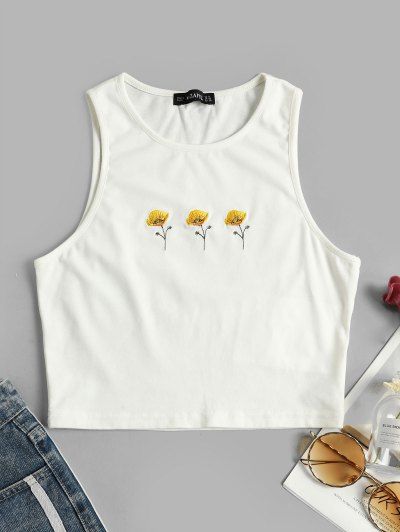 Tank Top Embroidery, Embroidered Things, Embroidered Cami Top, Thrift Wishlist, Blusas Crop Top, Tank Tops Diy, Tank Top Outfit, Clothes Embroidery, Embroidered Tank Top