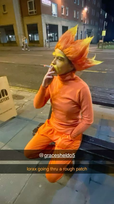 Lorax Costume Funny, Late Halloween Costumes Ideas, Lorax Halloween Costumes, Lorax Cosplay, Lorax Aesthetic, Lorax Costume, Halloween Comics, Celtic Festival, Halloween Post