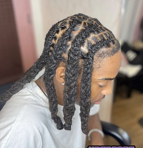 Men Dread Hairstyles Black Man, Dreads Styles For Men Braids, Plaited Dreadlocks Styles, Dreads Styles For Men Long, Braid Loc Styles Men, Plaits On Locs, Locs Hairstyles For Men Long, Stud Dread Styles, Loc Styles For Studs