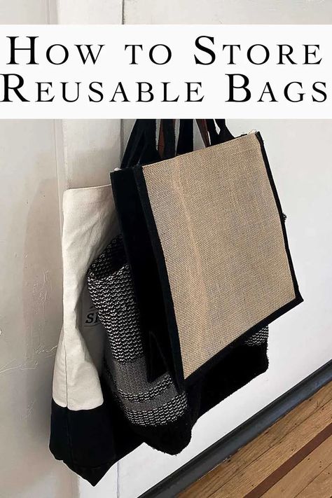 Made the switch to reusable bags but get overwhelmed by their clutter and disorganization? Check out how to store reusable bags here... Shopping Bags Storage, How To Store Reusable Shopping Bags, Organizing Grocery Bags, Reuseable Bag Storage Ideas, Reusable Grocery Bag Storage, Storage For Reusable Shopping Bags, Store Reusable Bags, Storing Reusable Bags, Organizing Reusable Shopping Bags