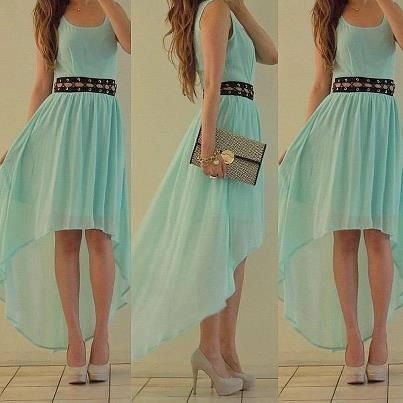 The length of the front is great! Long but not too long! Aqua Prom Dress, Asymmetrical Prom Dress, High Low Prom Dress, Look Formal, Aqua Dress, Grad Dresses, Dress And Heels, Homecoming Dress, Cute Fashion