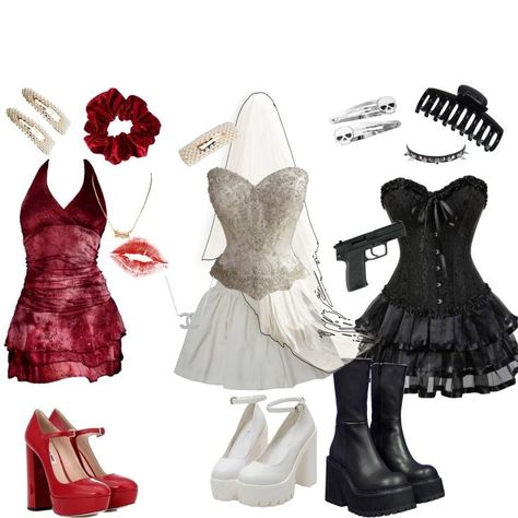 *Affiliate Link* Want a cute trio costume? Kiss, Marry, Kill is the perfect way to go. Spice up your costume with a corset or a cute dress. Pair with heels that match your color and fun accessories to finish the look. You will surely stand out! Miss Marry Kill Costume, F Marry Kill Costume, Kiss Marry Kill Outfits, Halloween Outfit Ideas For Best Friends, Kiss Merry Kill Outfits Halloween, Kill Marry Kiss Costume, Kill Costume Ideas, Kiss Mary Kill Halloween Costume Trio, Kiss Marry Kill Halloween Makeup