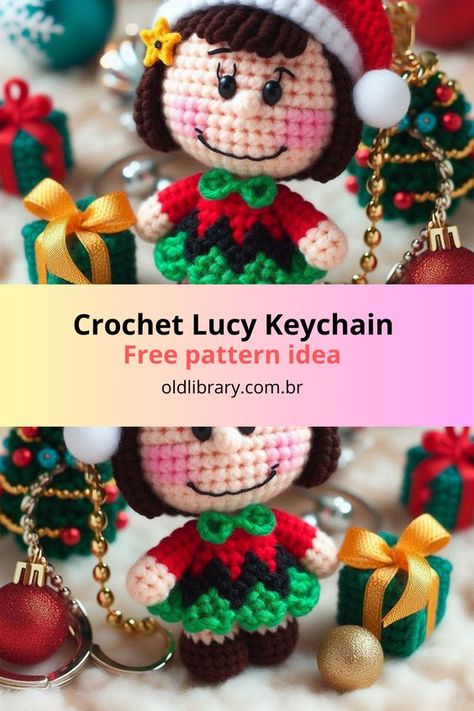 Crochet Lucy Keychain (The Charlie Brown and Snoopy Show) Easy Amigurumi Pattern, Easy Amigurumi, Festive Dress, Crochet Keychain Pattern, Charlie Brown And Snoopy, Crochet Keychain, Festival Dress, Christmas Crochet, Santa Hat