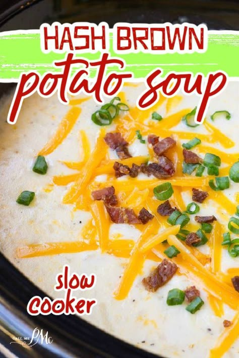 Potato Soup Made From Hashbrowns, Slow Cooker Hashbrown Potato Soup, Potato Soup Made With Hashbrowns And Cream Cheese, Hashbrown Loaded Potato Soup, Big Batch Potato Soup, Baked Potato Soup Hashbrowns, Velveeta Potato Soup Crockpot, Soup And Potato Bar, Potato Soup Crock Pot Hashbrowns Easy