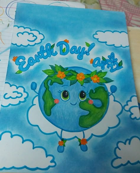 Earth day poster - Pencil colour and dry pastels Posters On Earth Day, Earth Day Posters Ideas, Poster For Earth Day, Earth Day Drawing Easy, Drawing For Earth Day, Drawing On Earth Day, Earth Day Drawing For Kids, Earth Day Drawings Art, Poster On Earth Day