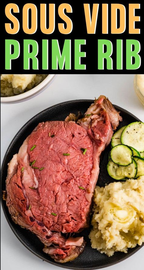 Make sous vide prime rib for tender and delicious beef cooked exactly the way you want it. The perfect centerpiece for your holiday celebration! Sous Vide Prime Rib, Boneless Prime Rib, Boneless Prime Rib Roast, Boneless Beef Ribs, Christmas Trees Red, Beef Rib Roast, Prime Rib Roast Recipe, Perfect Christmas Dinner, Cooking Prime Rib