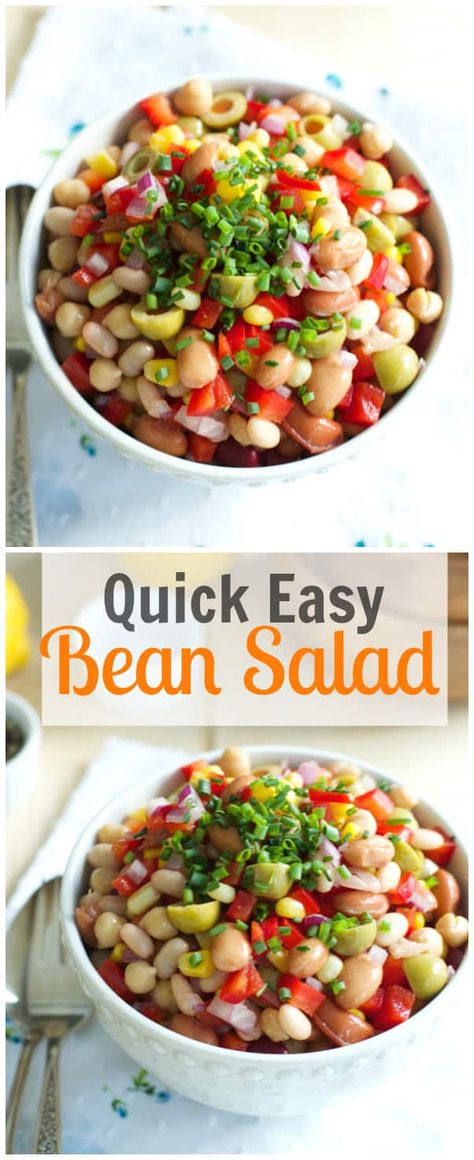 Quick Easy Bean Salad Easy Bean Salad, 3 Bean Salad, Bean Salad Recipe, Bean Salad, Side Salad, Veggie Dishes, How To Make Salad, Bean Recipes, Summer Evening