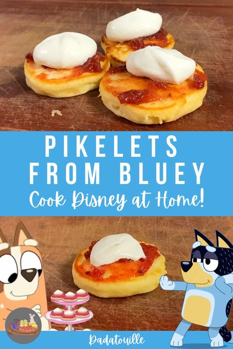 Here is an easy and perfectly delicious recipe for Pikelets at home! I first learned about Pikelets from the show Bluey, and I am so glad I did. These are a great snack or breakfast, the whole family will love this recipe. I hope you enjoy! Bluey Birthday Finger Foods, Recipes From Bluey, Bluey Birthday Breakfast, Bluey Themed Charcuterie Board, Bluey Themed Breakfast, Bluey Dinner Ideas, Bluey Lunch Ideas, Bluey Themed Desserts, Bluey Inspired Meals