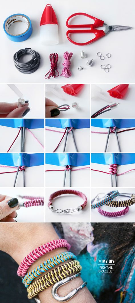 MY DIY | Fishtail Braid Bracelet | I SPY DIY Knot Crafts, Diy Bangles, Fishtail Bracelet, Braid Bracelet, I Spy Diy, Astuces Diy, Diy Jewlery, Making Bracelets, Fishtail Braid