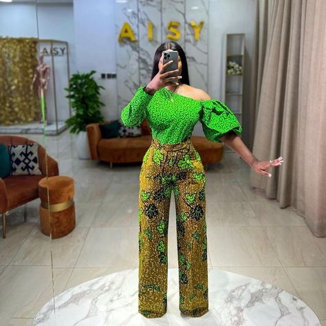 Simple Dinner Outfits, Ankara Couple Outfit, Ankara Two Piece, Black Sequin Jumpsuit, Ankara Trousers, Prewedding Shoot, Unique Wedding Dress, Gown Fashion, African Prom Dresses