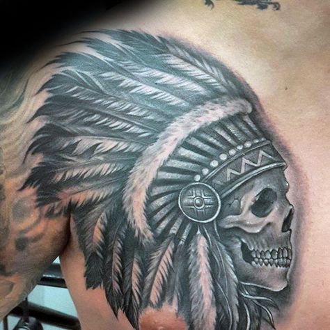 Related image Skull Headdress Tattoo, Skull Tattoo Chest, Indian Headdress Tattoo, Skull Headdress, Indian Skull Tattoos, Indian Tattoo Design, Headdress Tattoo, Full Chest Tattoos, Small Chest Tattoos